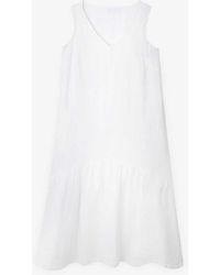 The White Company - The Company V-neck Curved-hem Linen Maxi Dress - Lyst