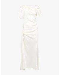 Victoria Beckham - Cap Draped-Sleeve Satin Midi Dress - Lyst