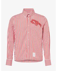 Thom Browne - Lobster-Embroidered Striped Cotton Shirt - Lyst