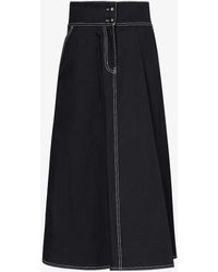 Max Mara - Yamato High-rise Cotton And Linen-blend Midi Skirt - Lyst