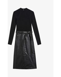Ted Baker - Alltaa Knitted And Faux-leather Midi Dress - Lyst