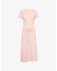 Victoria Beckham - Gathered Round-Neck Crepe Midi Dress - Lyst