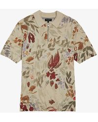 Ted Baker - Graphic-print Half-zip Cotton-knit Polo Top - Lyst