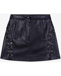 Maje - High-rise Lace-up Leather Mini Skirt - Lyst