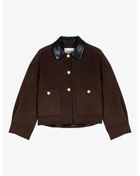 Maje - Contrast-Collar Boxy-Fit Wool-Blend Jacket - Lyst