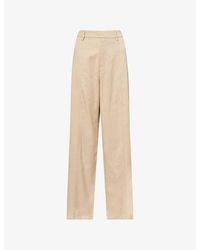 GOOD AMERICAN - Pleated Wide-Leg High-Rise Cotton-Blend Trousers - Lyst