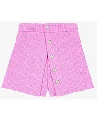 Maje - Button-embellished High-rise Pleated Tweed Shorts - Lyst