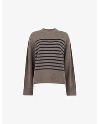 Whistles - Striped Round-Neck Wool Jumper - Lyst
