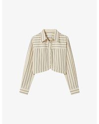 Claudie Pierlot - Striped Cropped Cotton Shirt - Lyst
