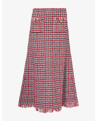 Self-Portrait - Frayed-Hem Checked Cotton-Knit Midi Skirt - Lyst