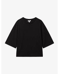 Reiss - Cassie Cropped Oversized Cotton T-shirt - Lyst