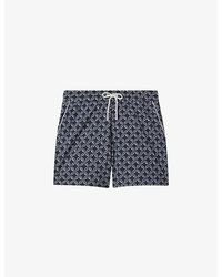 Reiss - Vy/white Fraser Geometric-print Drawstring-waist Stretch Recycled-polyester Swim Shorts - Lyst