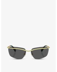 Swarovski - Sk7001 Rectangle-frame Gem-embellished Metal Sunglasses - Lyst