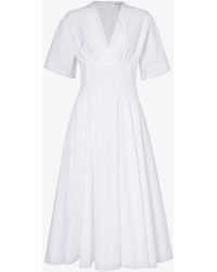 Alaïa - V-neck A-line Cotton Midi Dress - Lyst