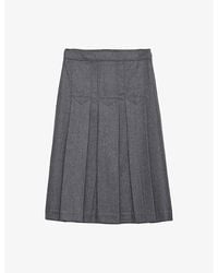 Prada - Pleated Flannel Wool Midi Skirt - Lyst