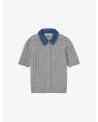 Sandro - Denim-Collar Short-Sleeve Wool And Cashmere-Blend Cardigan - Lyst