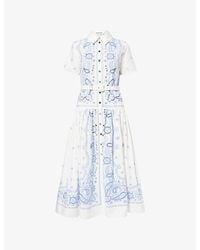 Self-Portrait - Belted Embroidered Cotton Midi Dress - Lyst