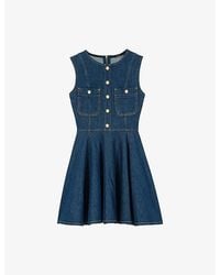 Maje - Button-Up Flared Denim Mini Dress - Lyst