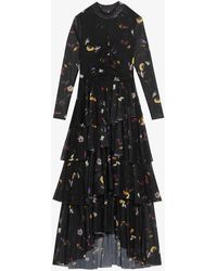 Ted Baker - Floral-print Tiered-skirt Stretch-woven Midi Dress - Lyst