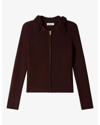 Sandro - Floral-Trim Zipped Wool-Blend Cardigan - Lyst