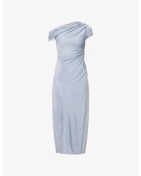 Galvan London - Cascading Draped One-Shoulder Woven Midi Dress - Lyst