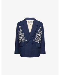 Kartik Research - Floral Motif Embroidered Double-Breasted Wool Blazer - Lyst