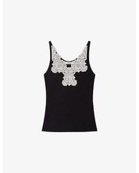 Sandro - Ribbed Lace-Embroidered Stretch-Cotton Vest - Lyst