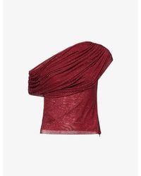 Self-Portrait - Rhinestone Draped Stretch-Woven Top - Lyst