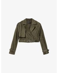 AllSaints - Ophelia Dropped-Shoulder Belted-Waist Suede Jacket - Lyst