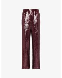 Whistles - Sandra Sequin-embellished Wide-leg High-rise Stretch-recycled Polyester Trousers - Lyst