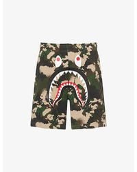 A Bathing Ape - Shark-Graphic Camo Cotton-Jersey Sweat Shorts - Lyst