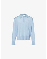 Ami Paris - Logo-Embroidery Long-Sleeve Wool-Blend Knitted Polo Shirt - Lyst