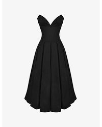 House Of Cb - Lady Plunge-Neck Stretch-Cotton Midi Dress - Lyst