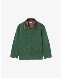 Sandro - Contrast-Collar Button-Down Cotton Jacket - Lyst