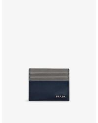 Prada - Logo-Plaque Saffiano Leather Card Holder - Lyst
