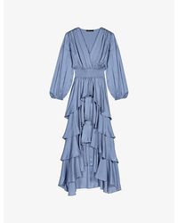 Maje - V-Neck Ruffled Woven Maxi Dress - Lyst