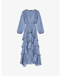 Maje - V-Neck Ruffled Woven Maxi Dress - Lyst