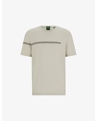 BOSS - Stripe And Brand-Print Regular-Fit Stretch Cotton-Blend T-Shirt - Lyst