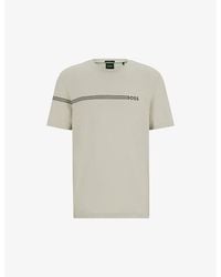 BOSS - Stripe And Brand-Print Regular-Fit Stretch Cotton-Blend T-Shirt - Lyst