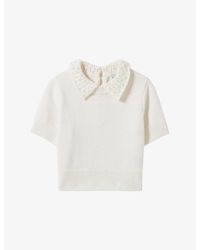 Claudie Pierlot - Pearl-Embellished Short-Sleeve Wool And Cashmere-Blend Top - Lyst