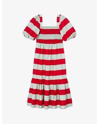 LK Bennett - Ruby Puff-Sleeve Striped Cotton Midi Dress - Lyst