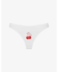 Agent Provocateur - Perri Cherry-Embroidered Sheer-Tulle Thong - Lyst