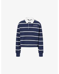 Sporty & Rich - Striped Embroidered-Logo Cotton Polo Shirt - Lyst