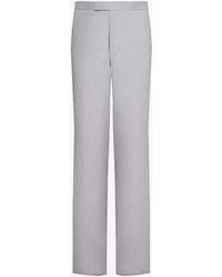 Thom Browne - Striped Brand-tab Wide-leg Low-rise Cotton-seersucker Trousers - Lyst