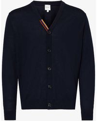 Paul Smith - Contrast-striped V-neck Regular-fit Wool-knit Cardigan X - Lyst