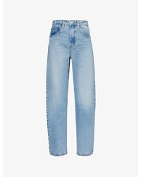 FRAME - Brand-patch Contrast-stitch Barrel-leg Mid-rise Recycled Denim-blend Jeans - Lyst