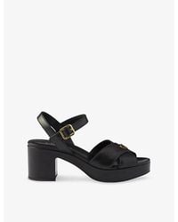 Prada - Logo-Plaque Platform Leather Heeled Sandals - Lyst