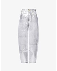 Ganni - Stary Brand-patch High-rise Wide-leg Organic-denim Jeans - Lyst