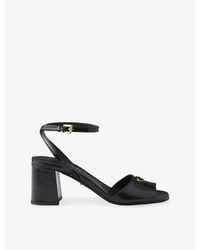 Prada - Triangle-Logo Leather Heeled Sandals - Lyst