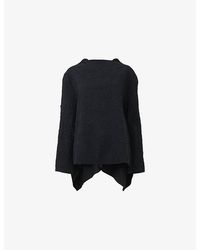 eem - Draped-Back Textured Woven Blouse - Lyst